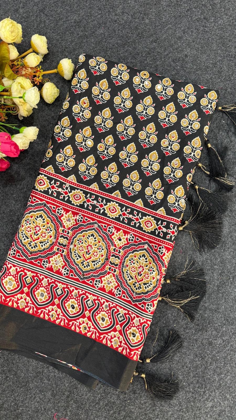 Tulasi-Asvi Ajrakh Tulips collection-Mirror work